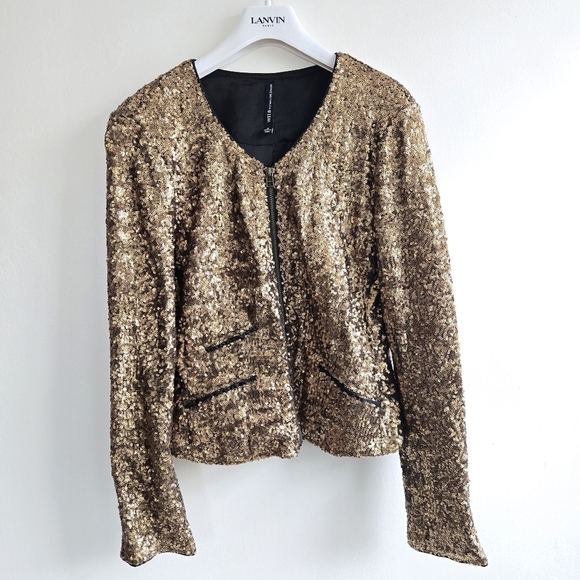W118 by Walter Baker Gold Sequin Long Sleeve Jacket Small - Picture 1 of 10